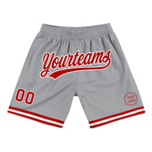 Laden Sie das Bild in den Galerie-Viewer, Custom Gray Red-White Authentic Throwback Basketball Shorts
