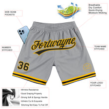 Laden Sie das Bild in den Galerie-Viewer, Custom Gray Black-Gold Authentic Throwback Basketball Shorts
