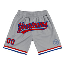 Laden Sie das Bild in den Galerie-Viewer, Custom Gray Red-Royal Authentic Throwback Basketball Shorts
