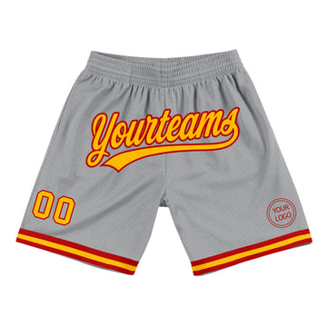 Custom Gray Gold-Red Authentic Throwback Basketball Shorts