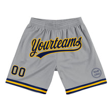 Load image into Gallery viewer, Custom Gray Navy-Gold Authentic Throwback Basketball Shorts
