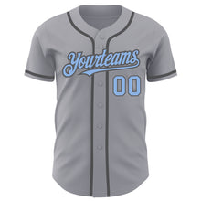 Load image into Gallery viewer, Custom Gray Light Blue-Steel Gray Authentic Baseball Jersey

