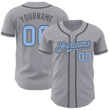 Load image into Gallery viewer, Custom Gray Light Blue-Steel Gray Authentic Baseball Jersey
