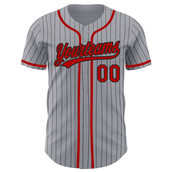 Custom Gray Black Pinstripe Red-Black Authentic Baseball Jersey Discount