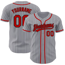 Load image into Gallery viewer, Custom Gray Black Pinstripe Red Authentic Baseball Jersey
