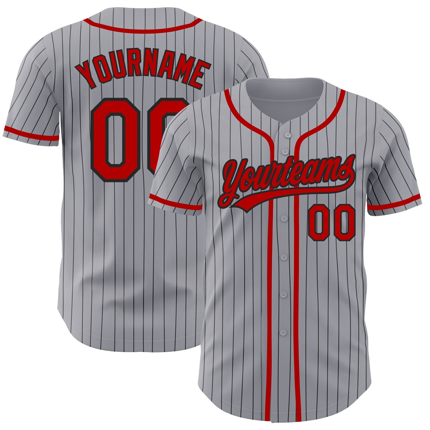 Custom Gray Black Pinstripe Red-Black Authentic Baseball Jersey Discount