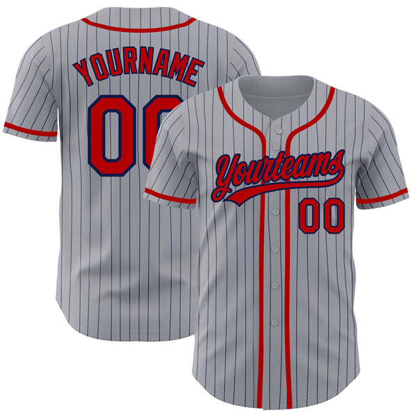 Cheap Custom Gray Navy Pinstripe Red Authentic Baseball Jersey