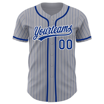 Custom Gray Royal Pinstripe White Authentic Baseball Jersey