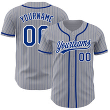 Load image into Gallery viewer, Custom Gray Royal Pinstripe White Authentic Baseball Jersey
