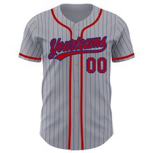 Load image into Gallery viewer, Custom Gray Royal Pinstripe Red Authentic Baseball Jersey
