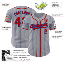 Load image into Gallery viewer, Custom Gray Royal Pinstripe Red Authentic Baseball Jersey
