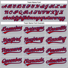 Load image into Gallery viewer, Custom Gray Royal Pinstripe Red Authentic Baseball Jersey
