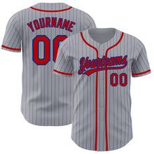 Load image into Gallery viewer, Custom Gray Royal Pinstripe Red Authentic Baseball Jersey
