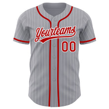 Load image into Gallery viewer, Custom Gray White Pinstripe Red Authentic Baseball Jersey
