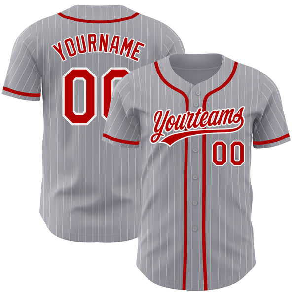 Cheap Custom Gray White Pinstripe Red Authentic Baseball Jersey