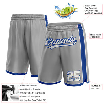 Custom Gray White-Royal Authentic Basketball Shorts