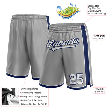 Custom Gray White-Navy Authentic Basketball Shorts