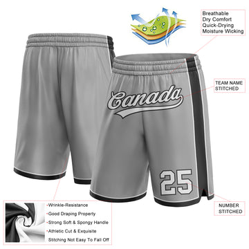 Custom Gray White-Black Authentic Basketball Shorts