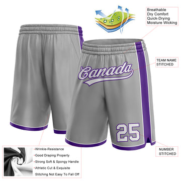Custom Gray White-Purple Authentic Basketball Shorts