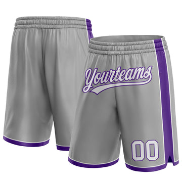 Custom Gray White-Purple Authentic Basketball Shorts