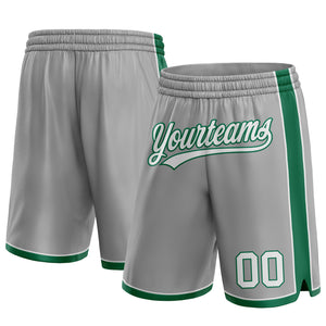 Custom Gray White-Kelly Green Authentic Basketball Shorts