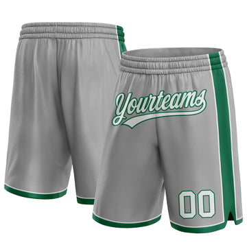 Custom Gray White-Kelly Green Authentic Basketball Shorts