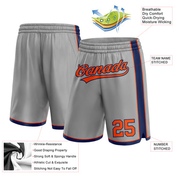 Custom Gray Orange-Navy Authentic Basketball Shorts