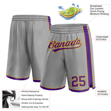 Custom Gray Purple-Gold Authentic Basketball Shorts