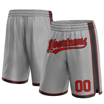 Custom Gray Red-Black Authentic Basketball Shorts