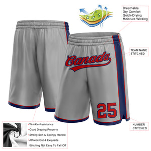 Custom Gray Red-Navy Authentic Basketball Shorts