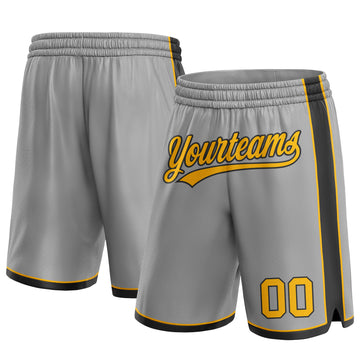 Custom Gray Gold-Black Authentic Basketball Shorts
