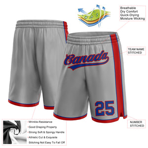 Custom Gray Royal-Red Authentic Basketball Shorts