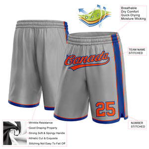 Custom Gray Orange-Royal Authentic Basketball Shorts