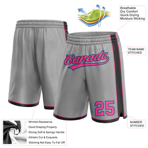 Custom Gray Pink Black-Light Blue Authentic Basketball Shorts