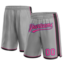 Laden Sie das Bild in den Galerie-Viewer, Custom Gray Pink Black-Light Blue Authentic Basketball Shorts

