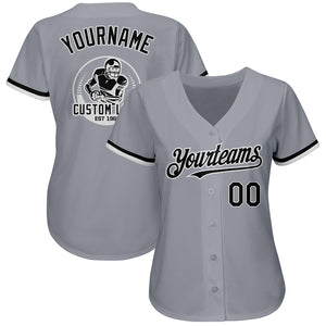 Custom Gray Black-White Authentic Baseball Jersey