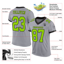 Laden Sie das Bild in den Galerie-Viewer, Custom Gray Neon Green-Black Mesh Authentic Football Jersey
