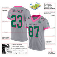 Load image into Gallery viewer, Custom Gray Kelly Green-Pink Mesh Authentic Football Jersey
