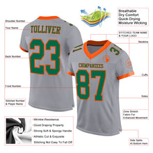 Load image into Gallery viewer, Custom Gray Kelly Green-Orange Mesh Authentic Football Jersey
