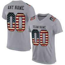 Load image into Gallery viewer, Custom Gray Vintage USA Flag-Black Mesh Authentic Football Jersey
