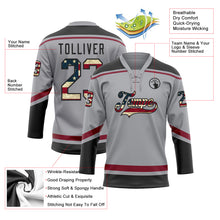Загрузить изображение в средство просмотра галереи, Custom Gray Vintage USA Flag Black-Crimson Hockey Lace Neck Jersey
