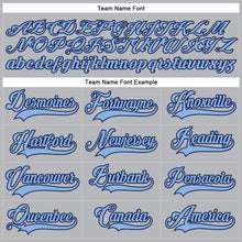 Load image into Gallery viewer, Custom Gray Light Blue-Navy Hockey Lace Neck Jersey

