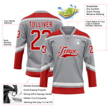 Laden Sie das Bild in den Galerie-Viewer, Custom Gray Red-White Hockey Lace Neck Jersey
