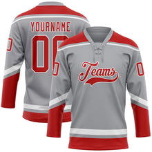 Laden Sie das Bild in den Galerie-Viewer, Custom Gray Red-White Hockey Lace Neck Jersey
