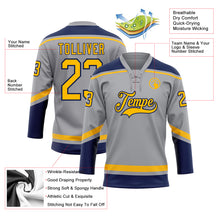 Загрузить изображение в средство просмотра галереи, Custom Gray Gold-Navy Hockey Lace Neck Jersey

