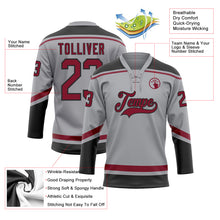 Laden Sie das Bild in den Galerie-Viewer, Custom Gray Crimson-Black Hockey Lace Neck Jersey
