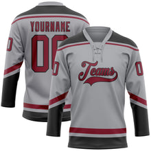 Загрузить изображение в средство просмотра галереи, Custom Gray Crimson-Black Hockey Lace Neck Jersey
