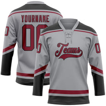 Laden Sie das Bild in den Galerie-Viewer, Custom Gray Crimson-Black Hockey Lace Neck Jersey
