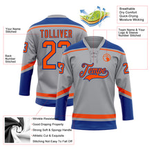 Laden Sie das Bild in den Galerie-Viewer, Custom Gray Orange-Royal Hockey Lace Neck Jersey
