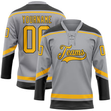 Laden Sie das Bild in den Galerie-Viewer, Custom Gray Gold-Black Hockey Lace Neck Jersey
